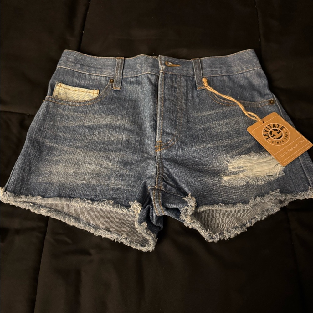 Distressed Blue Denim Shorts with Frayed Hem